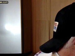 Mature perv sucks gloryhole date at his home