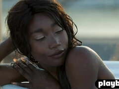 18, 黒人, 下着, アウトドア, 小柄, 一人, ティーン, 濡れ