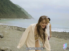 Asian babe Han Nixi sneaks off with lover for hot beach fuck - uncensored blowjob and cumshot