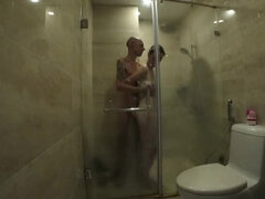 Handjob, Hotel, Koreanisch, Nackt, Nackt, Dusche, Abendanzug, Sich ausziehen