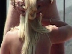 Blonde bombshell takes on older dude's hard cock in the great outdoors