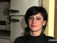 Bruinharig, Voeten, Hd, Huisvrouw, Italiaans, Panty, Alleen, Kousen