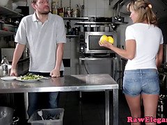 Watch this Euro babe get her ass creamed in the kitchen while getting her pussylicked