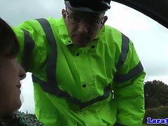 Mature british skank swallows police cum