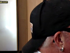 Gloryhole blowjob man sucks cock in homemade closeup