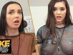 デカチン, デカパイ, 茶髪の, 巨乳な, 女 人男 人, 自然山雀, 馬乗り, 三人