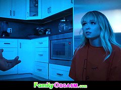 Lilly Bell caught by stepbro in the kitchen & punished with deepthroat and ass to mouth action