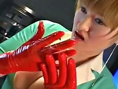 Grosser schwanz, Handschuhe, Japanische massage, Latex, Krankenschwester