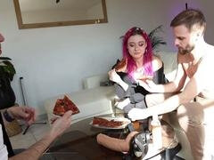 Pink-haired cutie Noochkaa gets a tasty treat with Maxime Horns in some hot kissing action