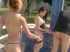 Submissives being used as cleaning servants by dominating mistresses