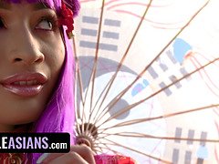 Avery Black, the purple-haired Asian princess, gets wild in costume & deepthroats hard