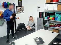 Officer Mike leans suspect on the table to pound her twat from behind