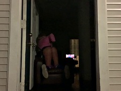 Sissy exhibitionist apartment door wide open ass fucking