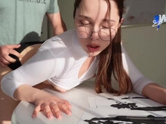 Amateur, Sucer une bite, Éjaculation interne, Queue, Lunettes, Hard, Russe, Maigrichonne