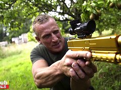 Fake Painballers foursome with Fake Taxi John midget babe and ebony