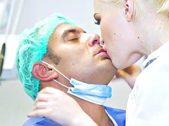 Slutty nurse fucked by a lusty doctor in her pussy in the medical room