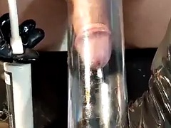 Pumping my small cock, sounding, masturbating with latex gloves and a huge load