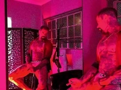 Gay tattoo, gay jerking off, cigar