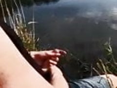 cool guy cumming into lake