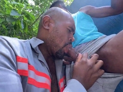 Nasty employees making out in the construction yard.