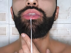 Camilo Brown Jerking His Big Uncut Cock in the Shower and Eating His Own Cum