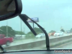 Amateur young gay jerking off his wood hard dick in the car