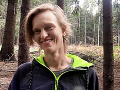 Tired-looking long-haired twink fucked in the woods