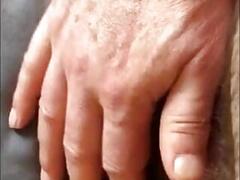 Mature Man Rubbing his Small Hairy Chubby Cock