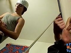 Slim straight thug with a tattoo strokes his giant dick