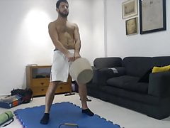 Amateur stud working out and flexxing his muscles