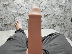 Amateur twink with big thick penis masturbates at home