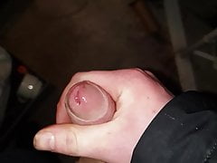 Great cum and jerking my big cock while outside - slomo cum
