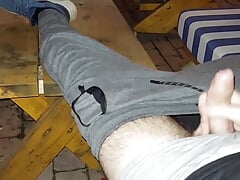 Public wank & pissing in cafe near the beach...