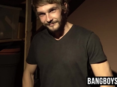 Muscle jock gets a facial after showing his fat hairy cock