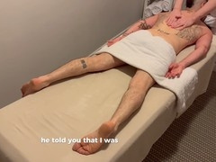 Young masseuse gives construction worker the most intense massage