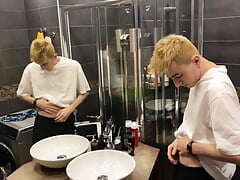 Twink One Squeezes and Jerks His Big Cock Bringing to Orgasm, Twink Cum
