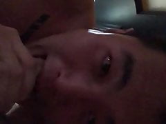 Asian boy deep throat and getting choked. One happy slut