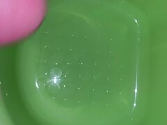 Small Penis Masturbating, Cumming And Pissing Sides On A Green Bowl