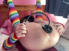 XL inflatable dildo stretches size queen femboy Rainbow's tight hole wide open