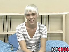Young gay man playing with his dick during an interview