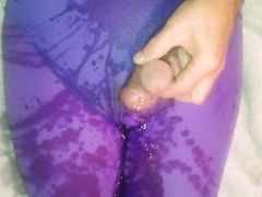 Purple nylon leotards piss play.