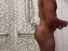 mishaun blowing a load in gym shower room