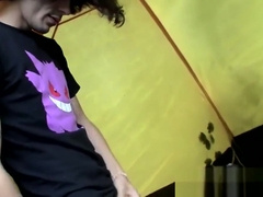 Skinny looking twink thug camping and masturbation solo
