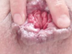 Pushing your cum from my used ass. Little prolapse rosebud POV