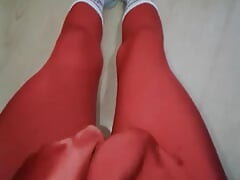 Fun At Home Wearing a Red Zentai Costume