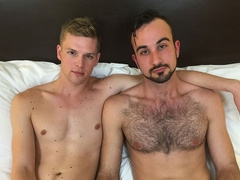 A hairy dude and his skinny lover fuck in a hotel room