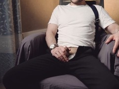 Handsome man Noel Dero pleasures himself post-work, reaching a noisy climax