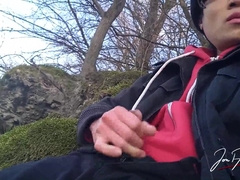 Bumder Japanese youngster attempts to wank outside, but it's a fail ejaculation