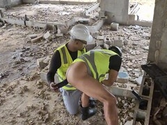 My male colleague gets wild at work with two dildos in my ass