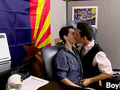 two insane studs fuck hard all over the office